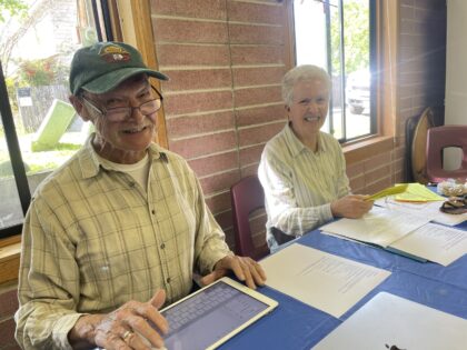 Kenny Anderson and Donna Barrett at a Tripod meeting in April 2025